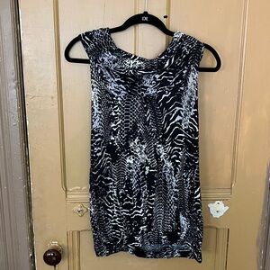 August Silk Black and White Patterned Scooped Neck Blouse